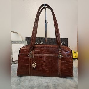 Brown Leather Vintage Brighton Croc Alligator Style Shoulder Bag Handbag Bag